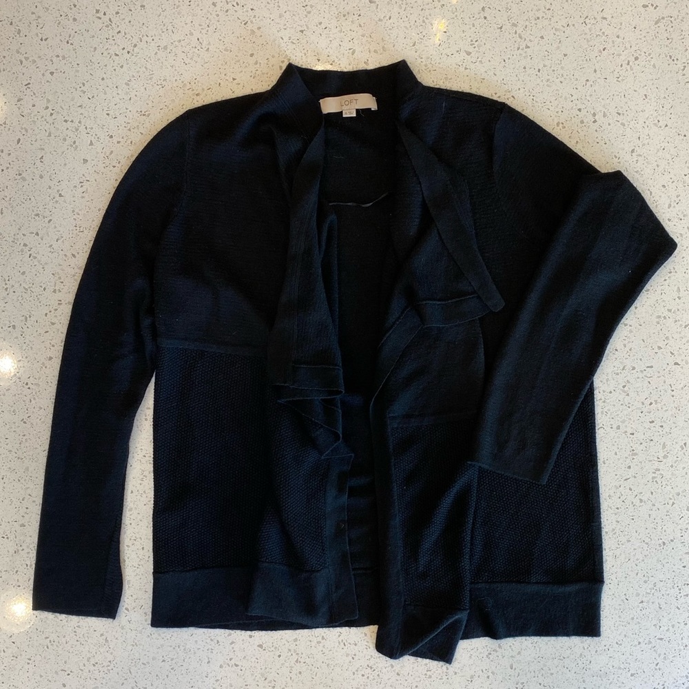 Loft Black Drape Front Cardigan Sweater - XL
